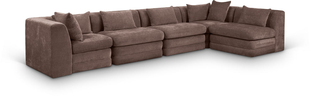 Meridian Furniture Stellar Five Piece Modular Sectional Plush Chenille Upholstery Contemporary Living Room 608Brown-Sec5D