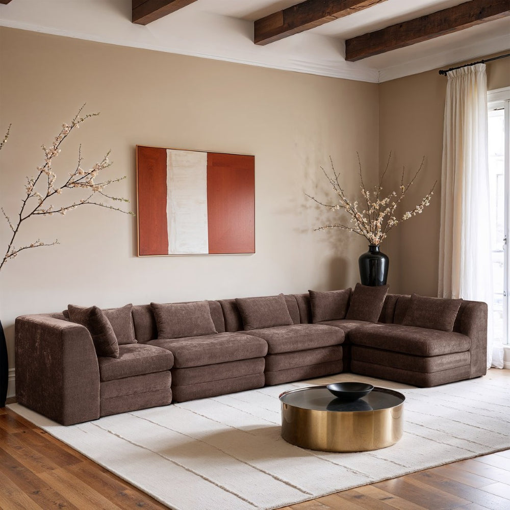 Meridian Furniture Stellar Five Piece Modular Sectional Plush Chenille Upholstery Contemporary Living Room 608Brown-Sec5D