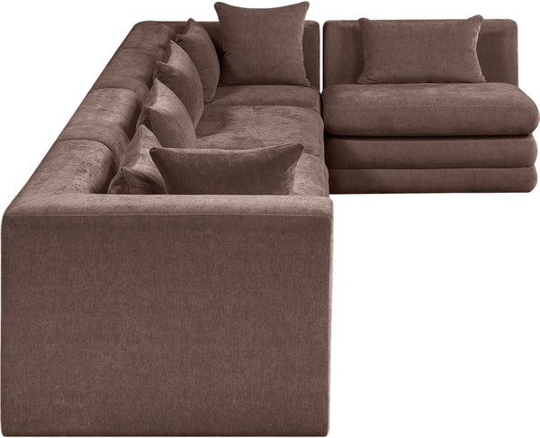 Meridian Furniture Stellar Five Piece Modular Sectional Plush Chenille Upholstery Contemporary Living Room 608Brown-Sec5D