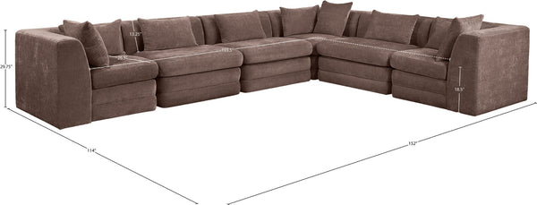 Meridian Furniture Stellar Six Piece Modular Sectional Chenille Upholstered Sofa for Spacious Living Rooms 608Brown-Sec6A
