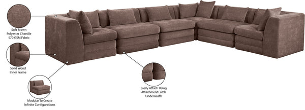 Meridian Furniture Stellar Six Piece Modular Sectional Chenille Upholstered Sofa for Spacious Living Rooms 608Brown-Sec6A