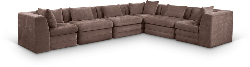 Meridian Furniture Stellar Six Piece Modular Sectional Chenille Upholstered Sofa for Spacious Living Rooms 608Brown-Sec6A