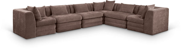 Meridian Furniture Stellar Six Piece Modular Sectional Chenille Upholstered Sofa for Spacious Living Rooms 608Brown-Sec6A