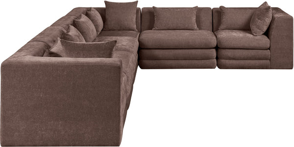 Meridian Furniture Stellar Six Piece Modular Sectional Chenille Upholstered Sofa for Spacious Living Rooms 608Brown-Sec6A