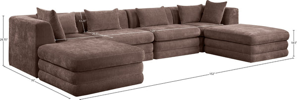 Meridian Furniture Stellar Six Piece Chenille Modular Sectional Sofa for Open Plan Living Spaces 608Brown-Sec6B