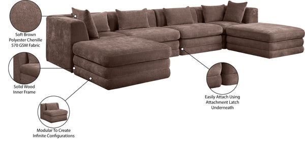 Meridian Furniture Stellar Six Piece Chenille Modular Sectional Sofa for Open Plan Living Spaces 608Brown-Sec6B