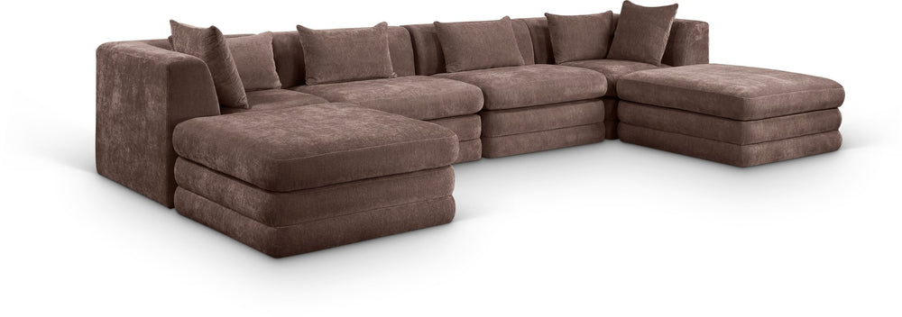 Meridian Furniture Stellar Six Piece Chenille Modular Sectional Sofa for Open Plan Living Spaces 608Brown-Sec6B