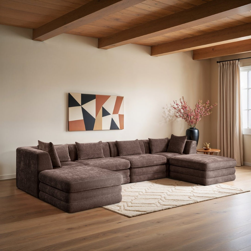 Meridian Furniture Stellar Six Piece Chenille Modular Sectional Sofa for Open Plan Living Spaces 608Brown-Sec6B