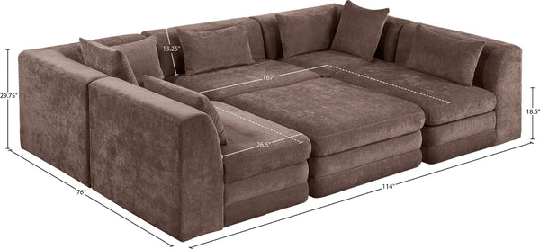 Meridian Furniture Stellar Six Piece Modular Sectional Soft Chenille Upholstery for Open Living Rooms 608Brown-Sec6C