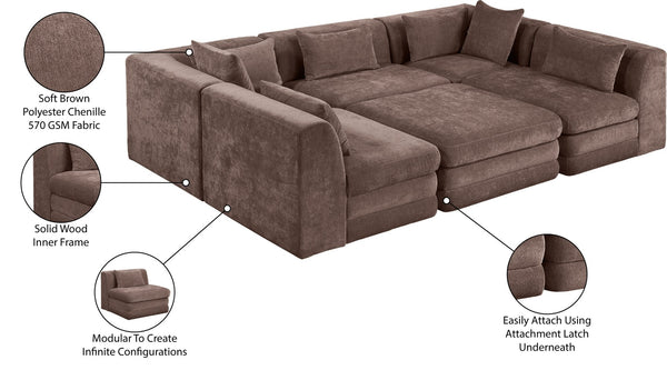 Meridian Furniture Stellar Six Piece Modular Sectional Soft Chenille Upholstery for Open Living Rooms 608Brown-Sec6C