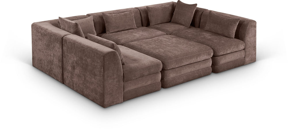 Meridian Furniture Stellar Six Piece Modular Sectional Soft Chenille Upholstery for Open Living Rooms 608Brown-Sec6C