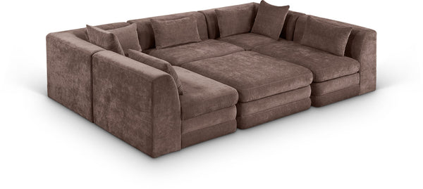 Meridian Furniture Stellar Six Piece Modular Sectional Soft Chenille Upholstery for Open Living Rooms 608Brown-Sec6C