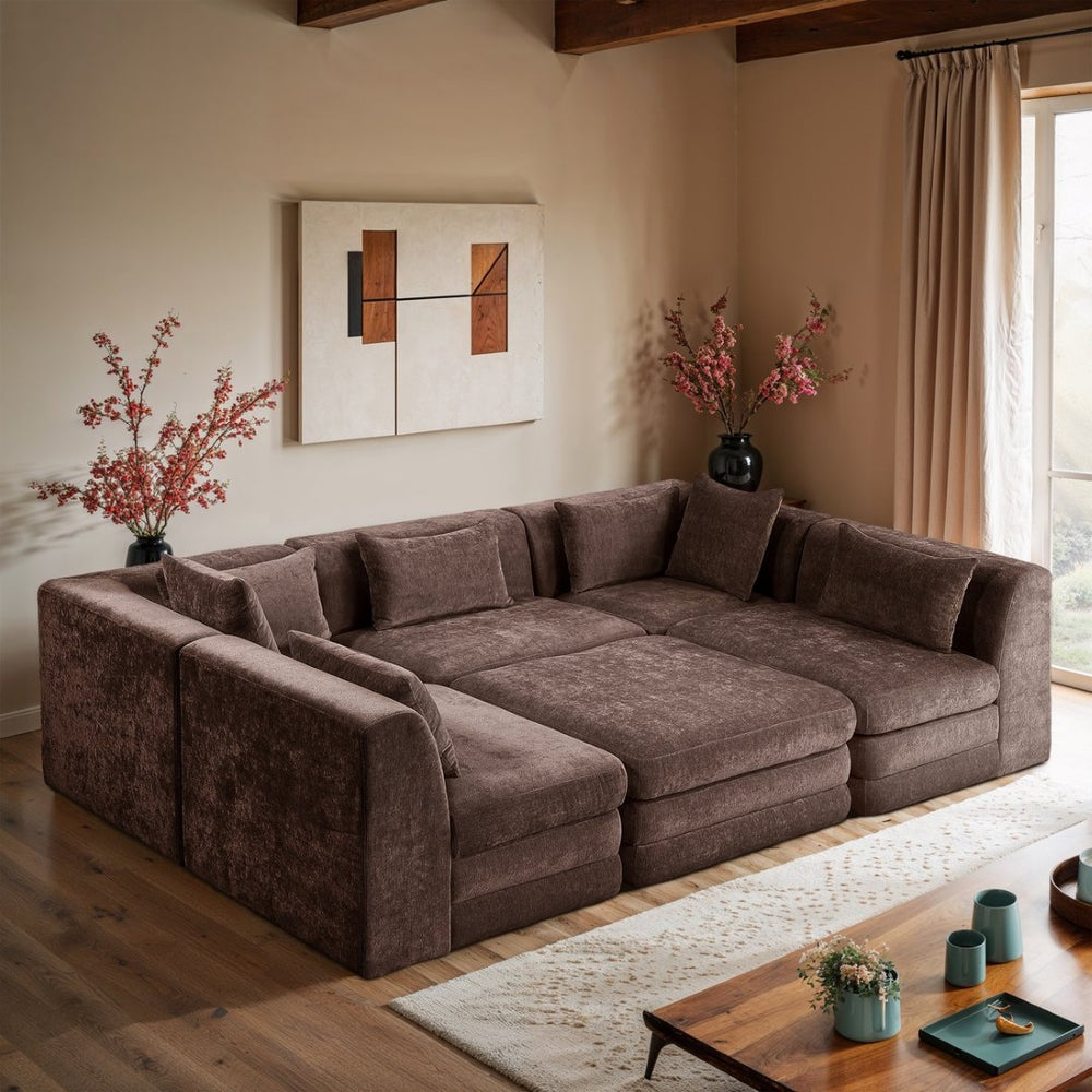 Meridian Furniture Stellar Six Piece Modular Sectional Soft Chenille Upholstery for Open Living Rooms 608Brown-Sec6C
