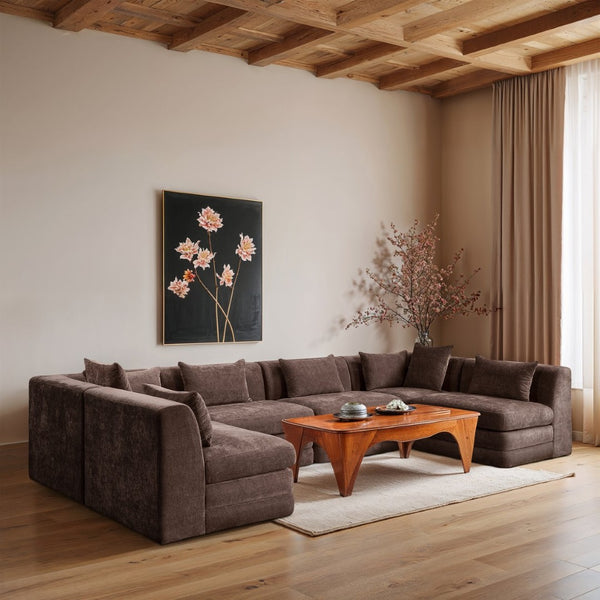 Meridian Furniture Stellar Six Piece Chenille Modular Sectional Sofa for Open Living Spaces 608Brown-Sec6D