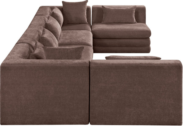 Meridian Furniture Stellar Six Piece Chenille Modular Sectional Sofa for Open Living Spaces 608Brown-Sec6D
