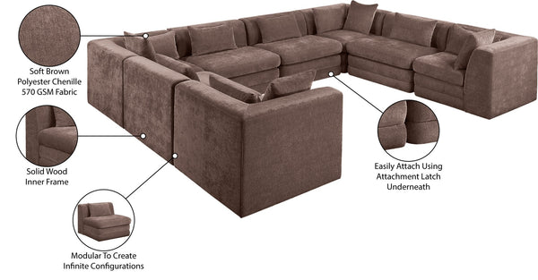 Meridian Furniture Stellar Eight Piece Chenille Modular Sectional Sofa with Hidden Latches for Any Layout 608Brown-Sec8A