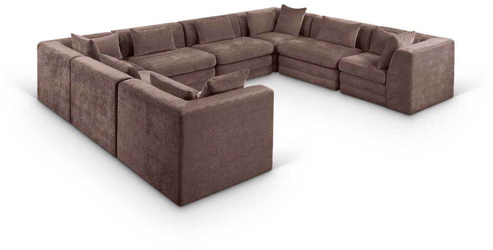 Meridian Furniture Stellar Eight Piece Chenille Modular Sectional Sofa with Hidden Latches for Any Layout 608Brown-Sec8A
