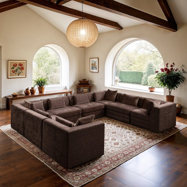 Meridian Furniture Stellar Eight Piece Chenille Modular Sectional Sofa with Hidden Latches for Any Layout 608Brown-Sec8A