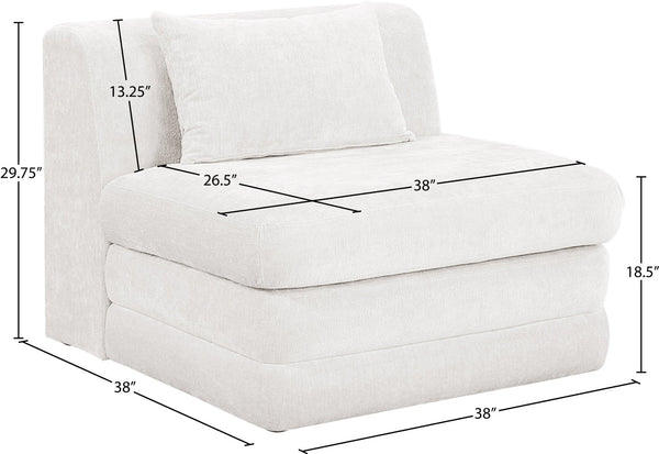 Meridian Furniture Stellar Modular Armless Chair in 570 Gsm Chenille Plush Upholstered Sectional for Living Room Cream 608Cream-Armless