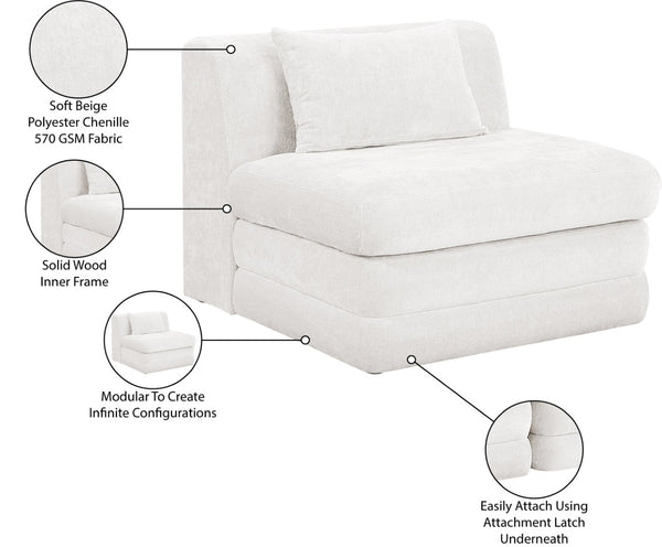 Meridian Furniture Stellar Modular Armless Chair in 570 Gsm Chenille Plush Upholstered Sectional for Living Room Cream 608Cream-Armless