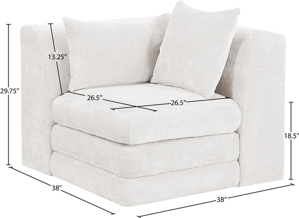 Meridian Furniture Stellar Plush Chenille Upholstered Modular Corner Accent Chair for Contemporary Living Rooms Cream 608Cream-Corner