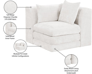 Meridian Furniture Stellar Plush Chenille Upholstered Modular Corner Accent Chair for Contemporary Living Rooms Cream 608Cream-Corner