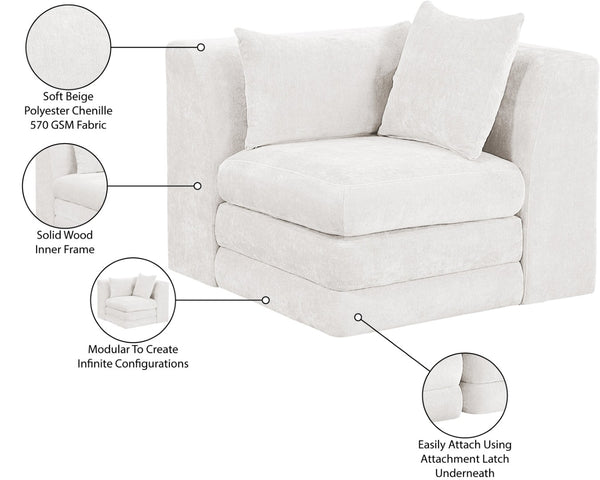 Meridian Furniture Stellar Plush Chenille Upholstered Modular Corner Accent Chair for Contemporary Living Rooms Cream 608Cream-Corner