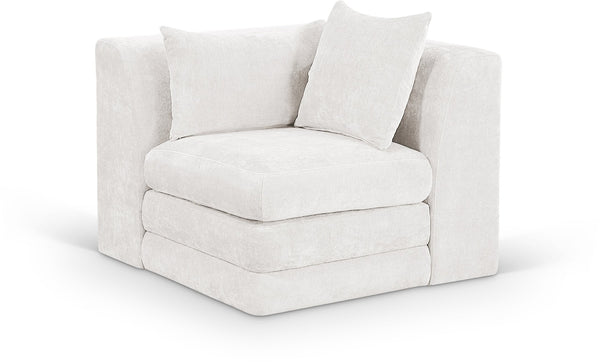 Meridian Furniture Stellar Plush Chenille Upholstered Modular Corner Accent Chair for Contemporary Living Rooms Cream 608Cream-Corner