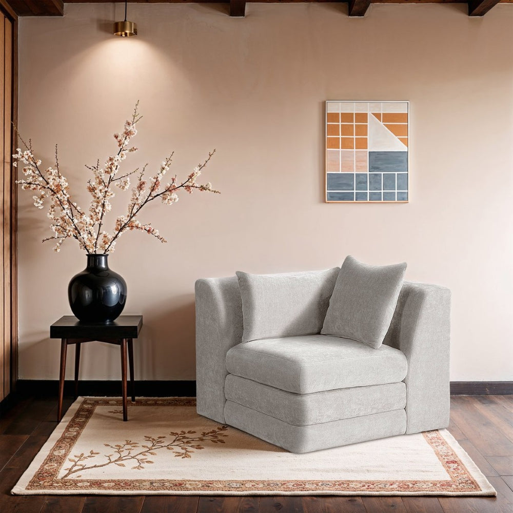 Meridian Furniture Stellar Plush Chenille Upholstered Modular Corner Accent Chair for Contemporary Living Rooms Cream 608Cream-Corner