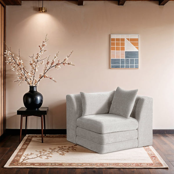 Meridian Furniture Stellar Plush Chenille Upholstered Modular Corner Accent Chair for Contemporary Living Rooms Cream 608Cream-Corner