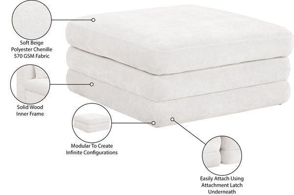 Meridian Furniture Stellar Chenille Upholstered Modular Ottoman Plush Sectional Seating for Contemporary Living Rooms Cream 608Cream-Ott