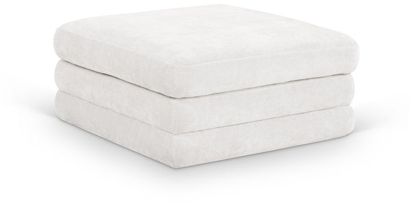 Meridian Furniture Stellar Chenille Upholstered Modular Ottoman Plush Sectional Seating for Contemporary Living Rooms Cream 608Cream-Ott