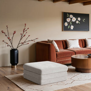 Meridian Furniture Stellar Chenille Upholstered Modular Ottoman Plush Sectional Seating for Contemporary Living Rooms Cream 608Cream-Ott