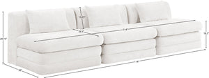 Meridian Furniture Stellar Three Piece Modular Sofa Plush Chenille Upholstery Open Living Room Anchor 608Cream-S114A