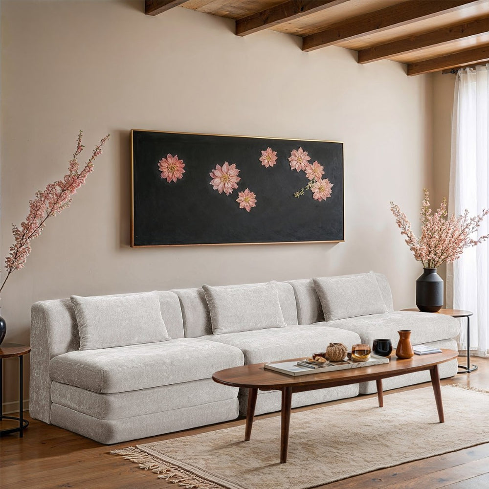 Meridian Furniture Stellar Three Piece Modular Sofa Plush Chenille Upholstery Open Living Room Anchor 608Cream-S114A