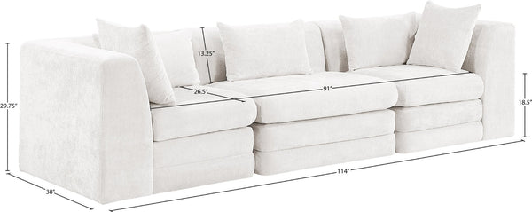 Meridian Furniture Stellar Three Piece Modular Sofa Plush Chenille Upholstery for Open Living Rooms 608Cream-S114B