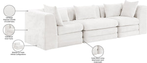 Meridian Furniture Stellar Three Piece Modular Sofa Plush Chenille Upholstery for Open Living Rooms 608Cream-S114B