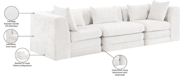 Meridian Furniture Stellar Three Piece Modular Sofa Plush Chenille Upholstery for Open Living Rooms 608Cream-S114B