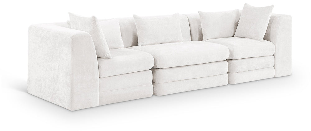Meridian Furniture Stellar Three Piece Modular Sofa Plush Chenille Upholstery for Open Living Rooms 608Cream-S114B