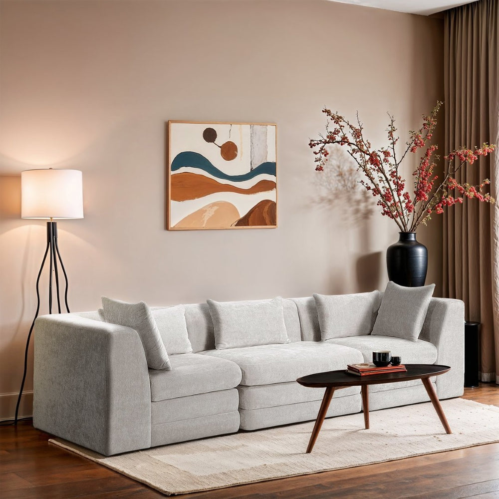 Meridian Furniture Stellar Three Piece Modular Sofa Plush Chenille Upholstery for Open Living Rooms 608Cream-S114B