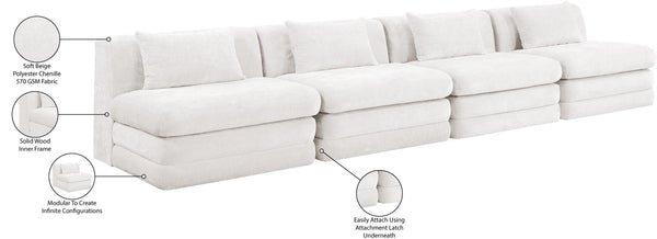 Meridian Furniture Stellar Four Piece Modular Sofa in Plush Chenille for Open Concept Living Rooms 608Cream-S152A