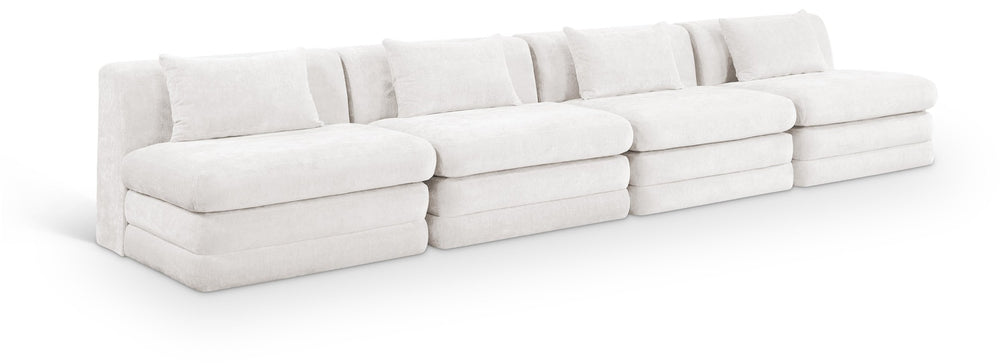 Meridian Furniture Stellar Four Piece Modular Sofa in Plush Chenille for Open Concept Living Rooms 608Cream-S152A