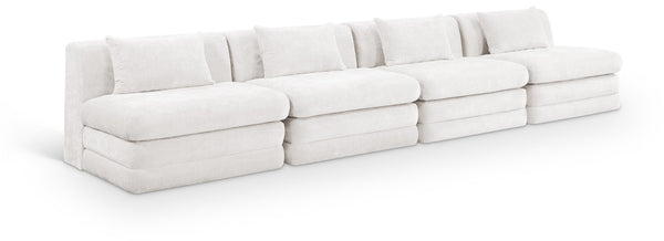 Meridian Furniture Stellar Four Piece Modular Sofa in Plush Chenille for Open Concept Living Rooms 608Cream-S152A