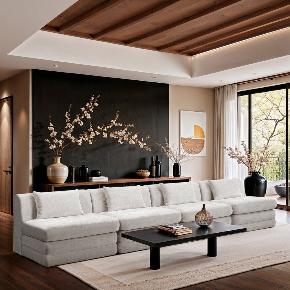 Meridian Furniture Stellar Four Piece Modular Sofa in Plush Chenille for Open Concept Living Rooms 608Cream-S152A