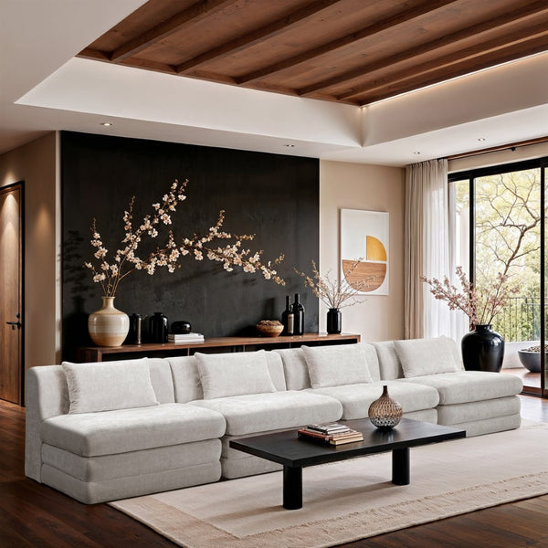 Meridian Furniture Stellar Four Piece Modular Sofa in Plush Chenille for Open Concept Living Rooms 608Cream-S152A