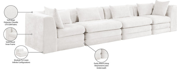 Meridian Furniture Stellar Four Piece Modular Sofa Plush Chenille Upholstery Open Living Room 608Cream-S152B