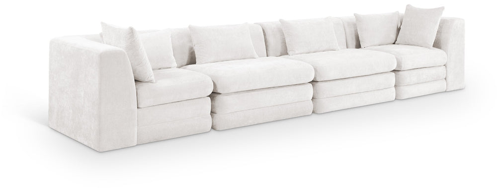Meridian Furniture Stellar Four Piece Modular Sofa Plush Chenille Upholstery Open Living Room 608Cream-S152B