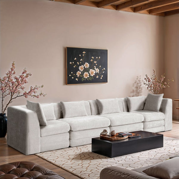 Meridian Furniture Stellar Four Piece Modular Sofa Plush Chenille Upholstery Open Living Room 608Cream-S152B