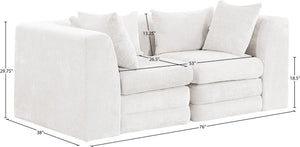 Meridian Furniture Stellar Modular Two Piece Sofa with Dense Chenille Upholstery for Modern Living Rooms 608Cream-S76B