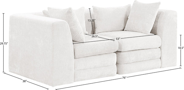 Meridian Furniture Stellar Modular Two Piece Sofa with Dense Chenille Upholstery for Modern Living Rooms 608Cream-S76B